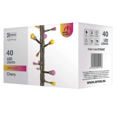 Lampki choinkowe 40 LED kulki 4m IP44 ŻÓŁTE/RÓŻOWE, timer EMOS (ZY2020T)